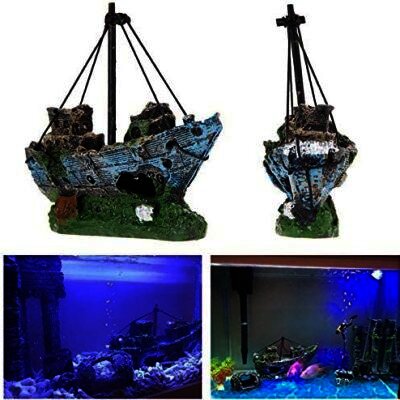 Superdream Resin Fishing Boat Aquarium Ornament Plastic Decoration Sunken Pirate Ship Theme